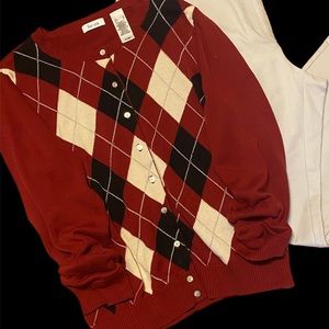 Liz & Co. Large Argyle Cardigan